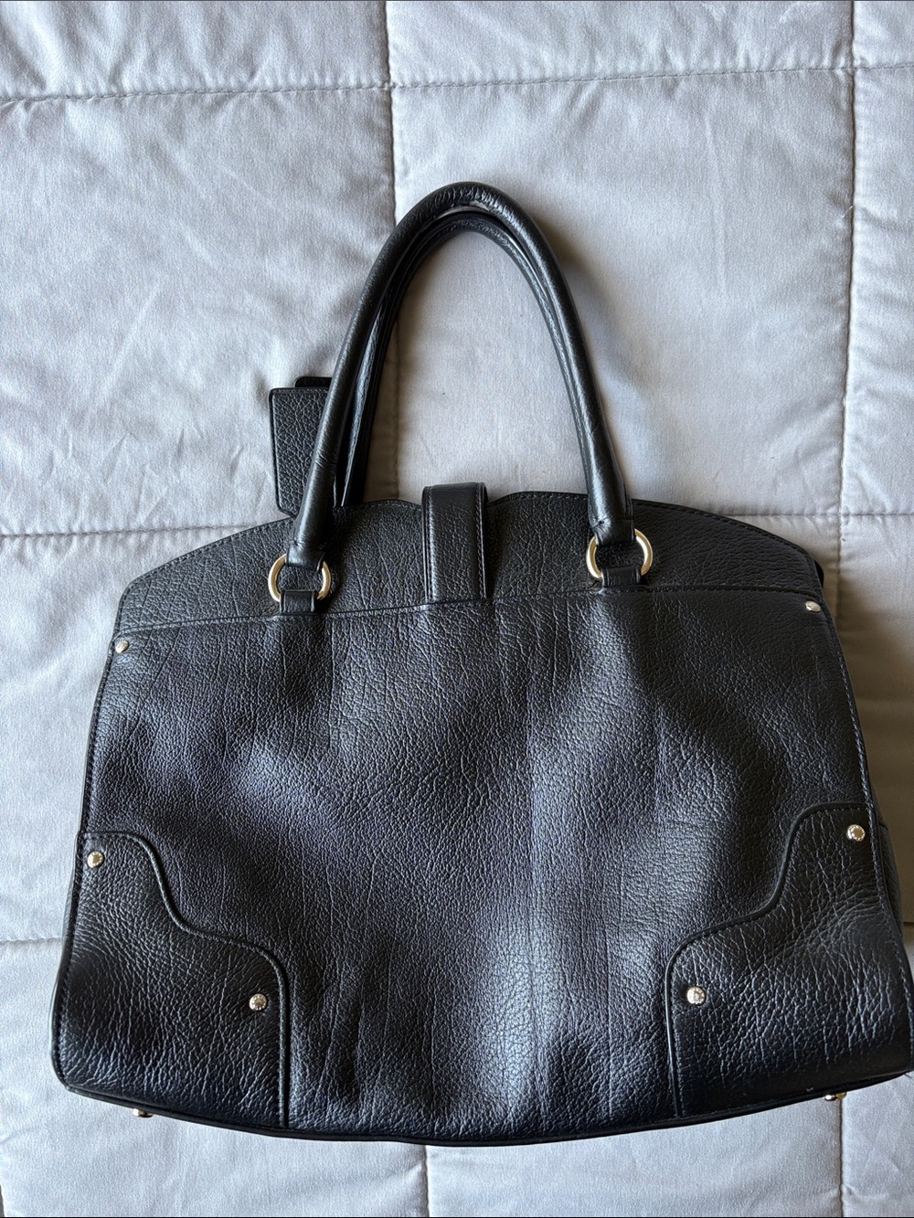 Coach Black Leather Turn-Lock Satchel with Gold Accents - Picture 2 of 7